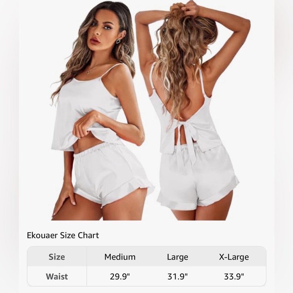 NWT Ekouaer White Satin Bridal Pajama Set